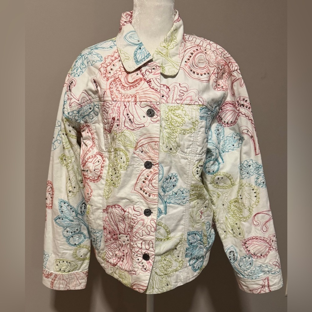 Chico’s white Denim Embellished Jacket